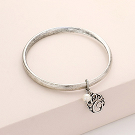 -E- Initial Monogram Pearl Charm Bangle Bracelet