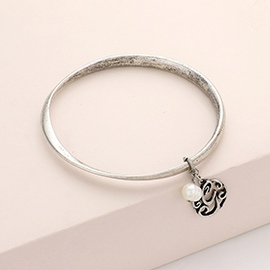 -G- Initial Monogram Pearl Charm Bangle Bracelet