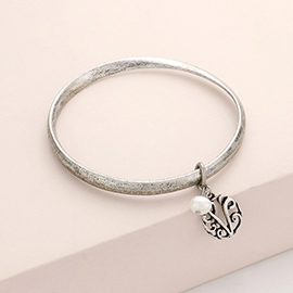 -V- Initial Monogram Pearl Charm Bangle Bracelet
