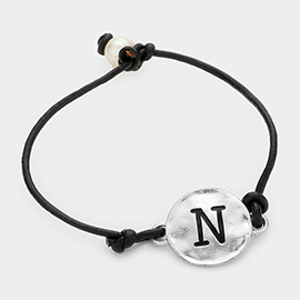 -N- Initial Monogram Metal Disc Pearl Pointed Bracelet