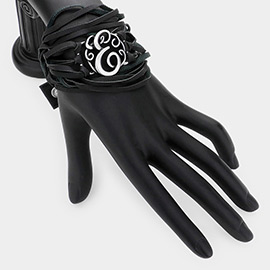 -E- Initial Monogram Faux Leather Wrap Bracelet