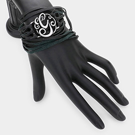 -G- Initial Monogram Faux Leather Wrap Bracelet