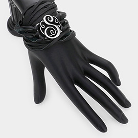 -S- Initial Monogram Faux Leather Wrap Bracelet