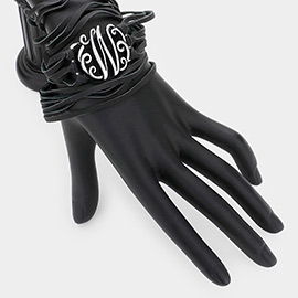 -W- Initial Monogram Faux Leather Wrap Bracelet