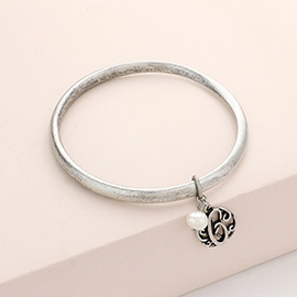 -C- Initial Initial Monogram Pearl Charm Bangle Bracelet