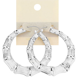 14K White Gold Filled Textured Bamboo Pin Catch Hoop Earrings