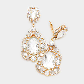 Floral Crystal Teardrop Clip On Evening Earrings