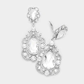 Floral Crystal Teardrop Clip On Evening Earrings