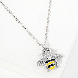 Crystal Enamel Honey Bee Pendant Necklace