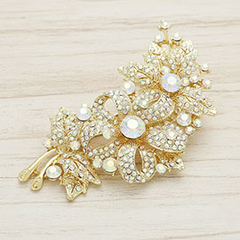 Crystal Stone Paved Flower Pin Brooch