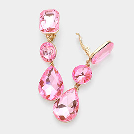 Triple Glass Crystal Drop Clip On Earrings