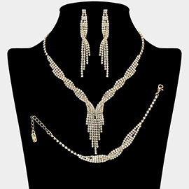 3-PCS Rhinestone fringe necklace jewelry set