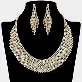 Multi Low Rhinestone Paved Collar Necklace