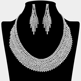 Multi Low Rhinestone Paved Collar Necklace