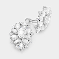 Multi Stone Flower Clip on Evening Earrings