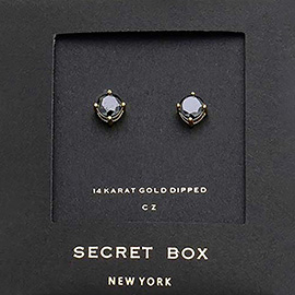 SECRET BOX_14K Gold Dipped CZ Round Stud Earrings
