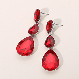 Triple Glass Crystal Teardrop Evening Earrings