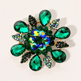 Floral Glass Stone Pin Brooch