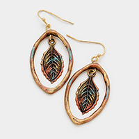Leaf Metal Hoop Dangle Earrings