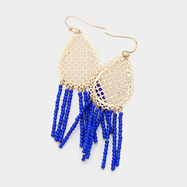 Filigree Metal Teardrop Beaded Tassel Earrings