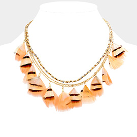 Beaded Feather Fringe Necklace
