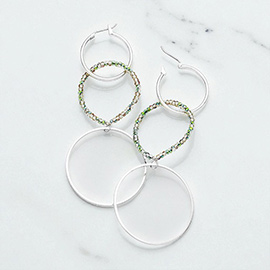 Beaded Metal Hoop Link Pin Catch Earring