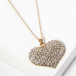 Crystal Rhinestone Pave Heart Pendant Necklace