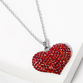Crystal Rhinestone Pave Heart Pendant Necklace
