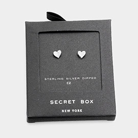 Secret Box _ Sterling Silver Dipped CZ Heart Stud Earrings