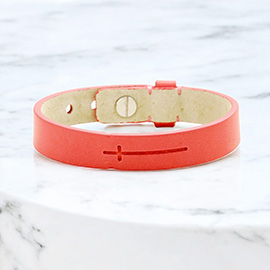 Leather Engraved Cross Belt Bracelet