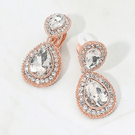 Double Teardrop Link Dangle Evening Clip on Earrings
