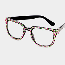 Crystal Embellished Clear Lens Wayfarer Sunglasses