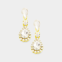 Stone Trim  Crystal Teardrop Dangle Evening Earrings