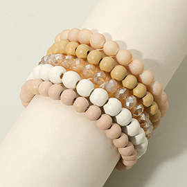 5PCS - Wood Faceted Beaded Stretch Bracelets