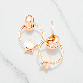 Gold Dipped Star Metal Hoop Dangle Earrings