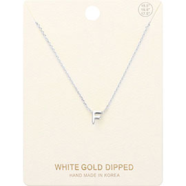 -F- White Gold Dipped Initial Monogram Metal Pendant Necklace
