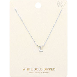 -L- White Gold Dipped Initial Monogram Metal Pendant Necklace