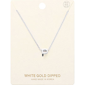 -P- White Gold Dipped Initial Monogram Metal Pendant Necklace