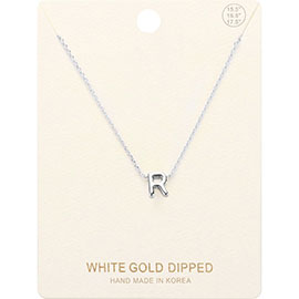 -R- White Gold Dipped Initial Monogram Metal Pendant Necklace