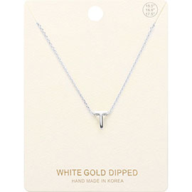 -T- White Gold Dipped Initial Monogram Metal Pendant Necklace