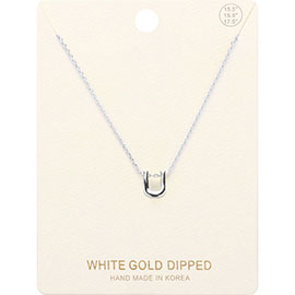 -U- White Gold Dipped Initial Monogram Metal Pendant Necklace