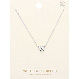 -W- White Gold Dipped Initial Monogram Metal Pendant Necklace