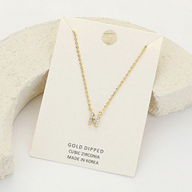 -N- CZ Stone Paved Initial Monogram Pendant Necklace