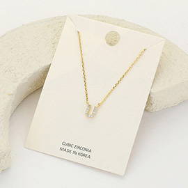 -U- CZ Stone Paved Initial Monogram Pendant Necklace