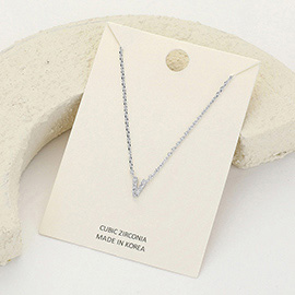 -V- CZ Stone Paved Initial Monogram Pendant Necklace