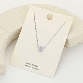 -W- CZ Stone Paved Initial Monogram Pendant Necklace