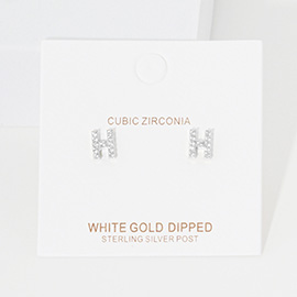 -H- Cubic Zirconia Initial Monogram Stud Earrings