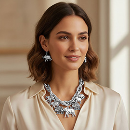 Bold Elephant Charm Station Statement Necklace