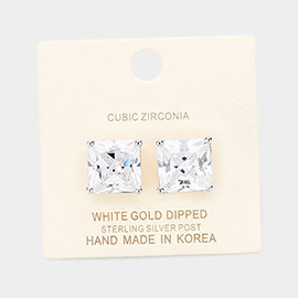 White Gold Dipped 12mm Cubic Zirconia Square Stud Earrings