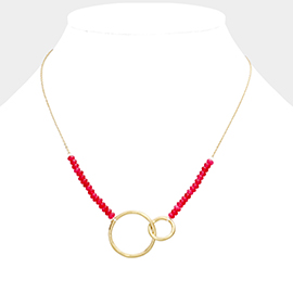  Metal Open Circle Metal Pendant Beaded Necklace